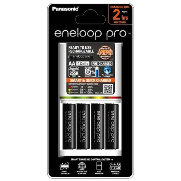 Panasonic Eneloop Quick Charger with 4x AA Pro Batteries