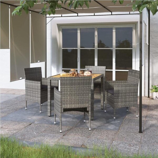 5 Piece Garden Dining Set Poly Rattan & Solid Acacia Wood Grey vidaXL