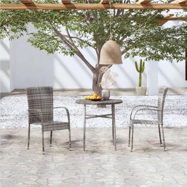 3 Piece Garden Dining Set Poly Rattan Grey vidaXL