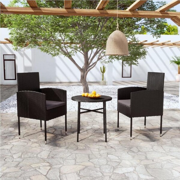 3 Piece Garden Dining Set Poly Rattan Black vidaXL