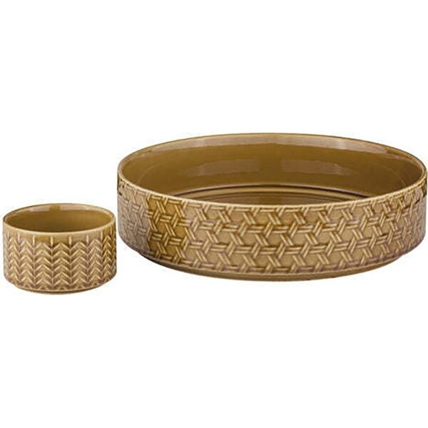 2pc Ladelle Heath 30cm/10cm Porcelain Bowl Serving Noodle/Snack Dish Set Caramel