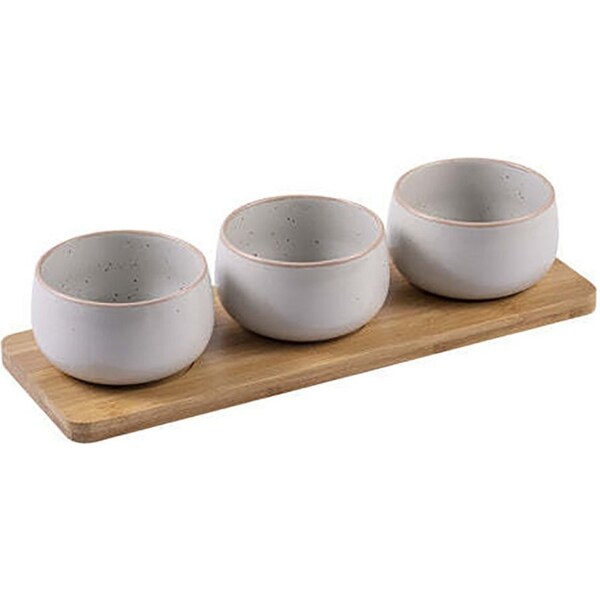 4pc Ladelle Nestle 9cm Stoneware Bowl/Bamboo Tray Serving Snack Container Set