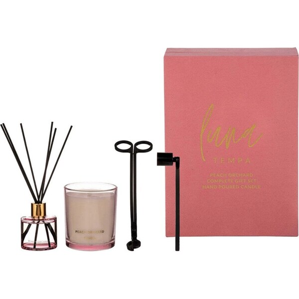 Tempa Luna Peach Orchard Candle/Diffuser w/Wick/Snuffer Trimmer Fragrance Set