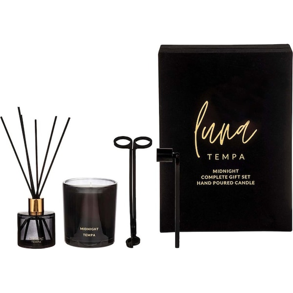 Tempa Luna Midnight Candle/Diffuser w/Wick/Snuffer Trimmer Home Fragrance Set