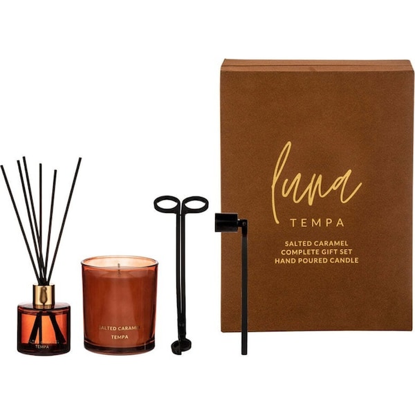 Tempa Luna Salted Caramel Candle/Diffuser w/Wick/Snuffer Trimmer Fragrance Set