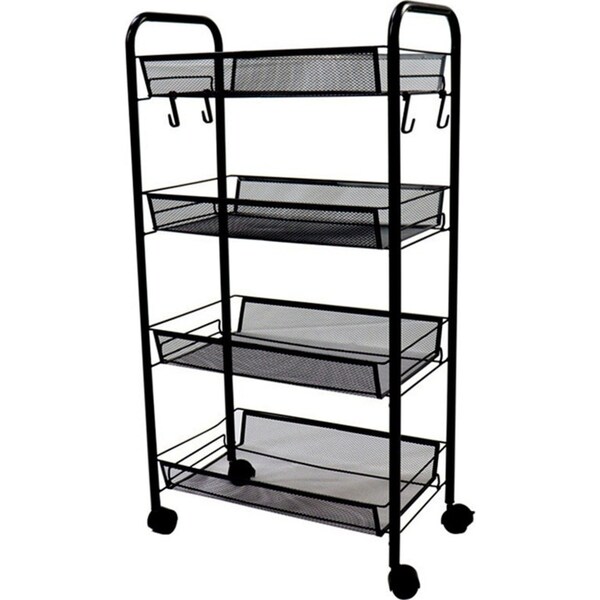 SOGA 4 Tier Steel Black Bee Mesh Kitchen Cart Multi-Functional Shelves Storage Organizer with Wheels