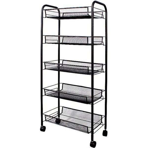 SOGA 5 Tier Steel Black Bee Mesh Kitchen Cart Multi-Functional Shelves Storage Organizer with Wheels