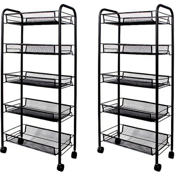 SOGA 2X 5 Tier Steel Black Bee Mesh Kitchen Cart Multi-Functional Shelves Storage Organizer with Wheels