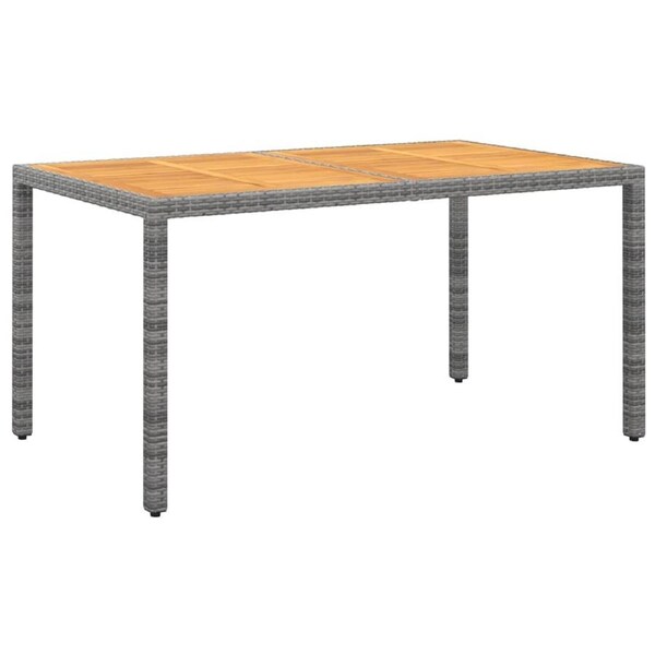 Garden Table 150x90x75 cm Acacia Wood and Poly Rattan Grey vidaXL