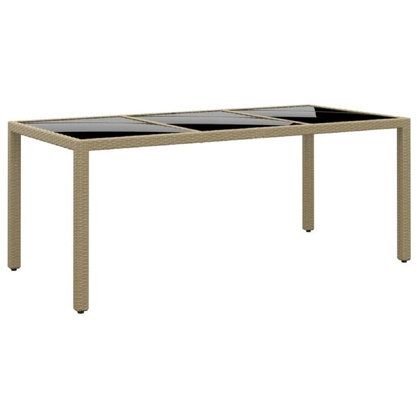 Garden Table 190x90x75 cm Tempered Glass and Poly Rattan Beige vidaXL