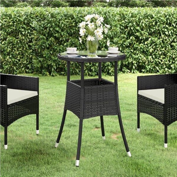 Garden Table ?60x75 cm Tempered Glass and Poly Rattan Black vidaXL