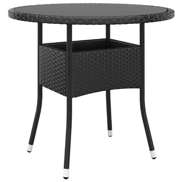 Garden Table ?80x75 cm Tempered Glass and Poly Rattan Black vidaXL
