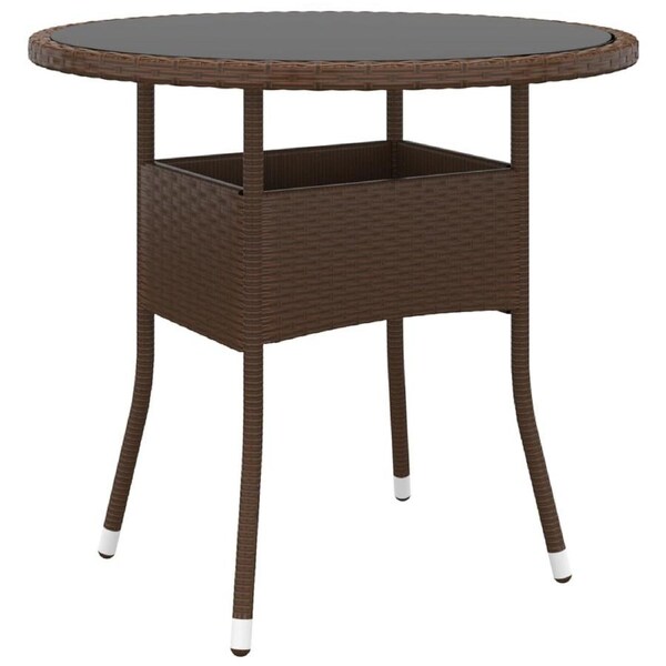 Garden Table ?80x75 cm Tempered Glass and Poly Rattan Brown vidaXL