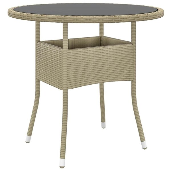 Garden Table ?80x75 cm Tempered Glass and Poly Rattan Beige vidaXL