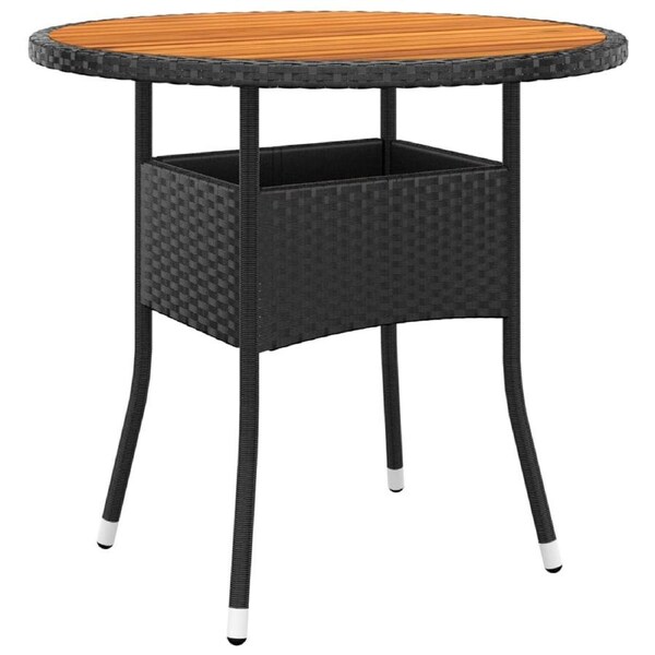 Garden Table ?80x75 cm Acacia Wood and Poly Rattan Black vidaXL