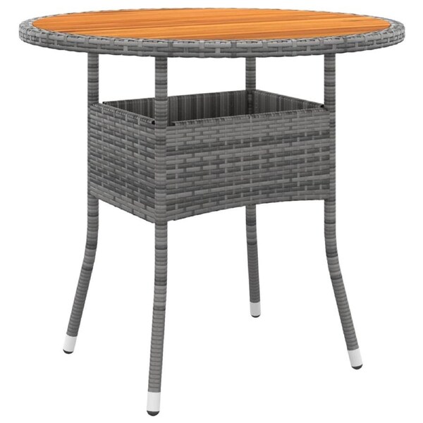 Garden Table ?80x75 cm Acacia Wood and Poly Rattan Grey vidaXL