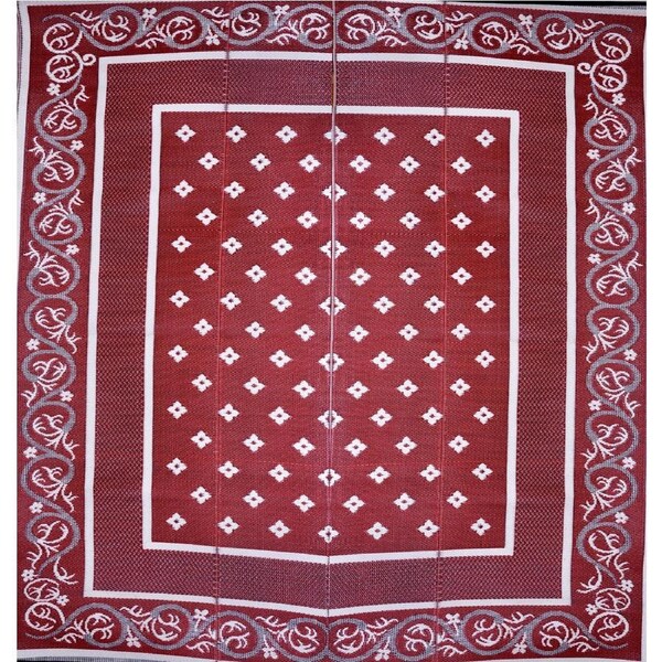 Orissa Red Foldable Waterproof Large Camping Mat - 270 x 360 cm - Weatherproof Rug, Recycled Plastic, Sustainable, Eco Friendly UV Resistant, Durable Outdoor, Patio Rug, Fade Resistant