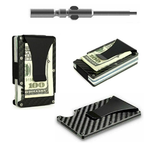 RFID Blocking Metal Money Clip Wallet Men Slim Carbon Fiber Credit Card Holder
