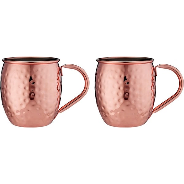 2pc 500ml Tempa Spencer Hammered Copper Stainless Steel Cold Drinking Mug/Cup