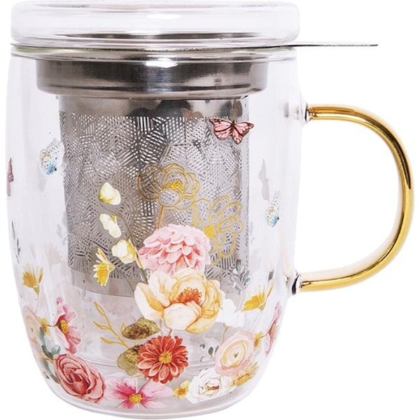 Ashdene 380ml Springtime Soiree Double Walled Glass Tea Cup/Lid w/Steel Infuser