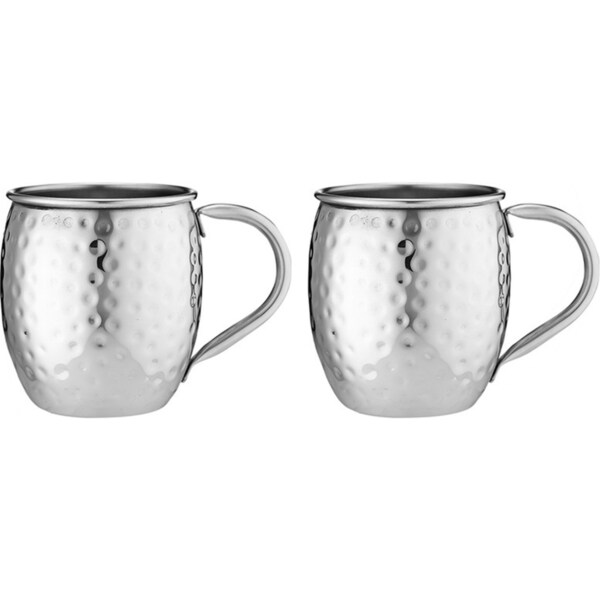 2pc 500ml Tempa Spencer Hammered Silver Stainless Steel Cold Drinking Mug/Cup