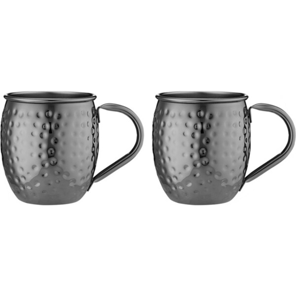 2pc 500ml Tempa Spencer Hammered Black Stainless Steel Cold Drinking Mug/Cup