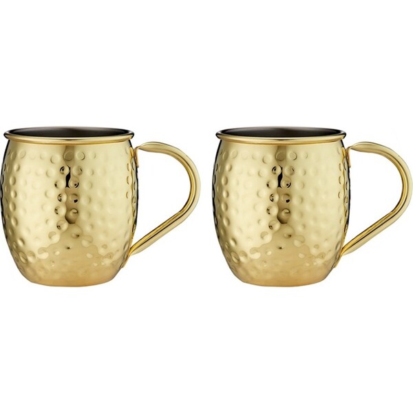 2pc 500ml Tempa Spencer Hammered Gold Handled Stainless Steel Cold Drink Mug/Cup