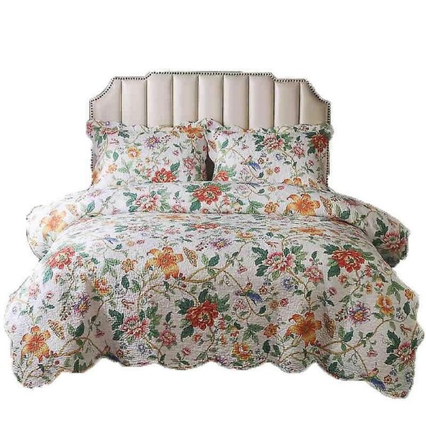 3 Piece floral quilt bedding set for (1 quilt plus 2 pillowcase)
