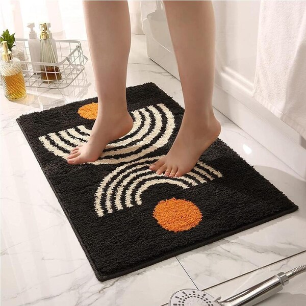 Bath Rugs Set of 2pcs Non-Slip (45cm x 70cm&50cm x 80cm, Dark Grey)