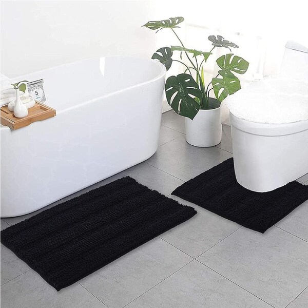 Black bathroom rugs, contour rug sets (50x80cm&50x50cm-U Shaped)