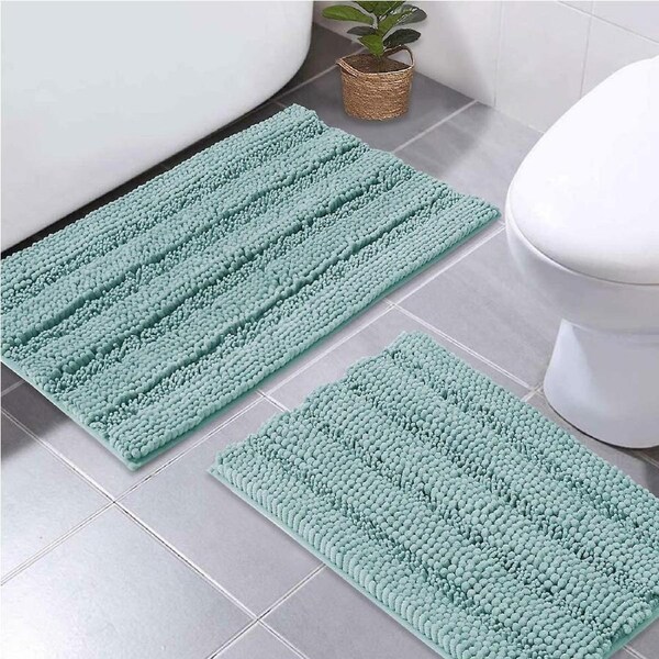 Duck egg blue bath mats slip-resistant extra thick mats 50x80cm & 43x61cm