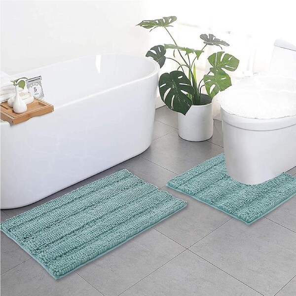 Extra thick bathroom rugs, contour rug sets, Eggshell Blue (50x80cm&50x50cm-U Shaped)