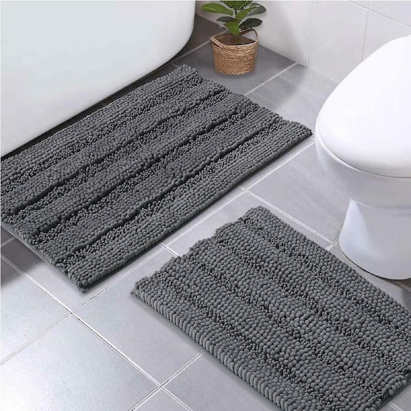 Grey slip-resistant bath mats 2 Pieces, 50x80cm&43x61cm