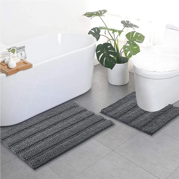 Grey bathroom rugs, contour rug sets, extra thick bath mats (50x80cm&50x50cm-U Shaped)