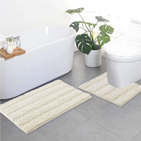 Ivory bathroom rugs, contour rug sets (50x80cm&50x50cm-U Shaped)