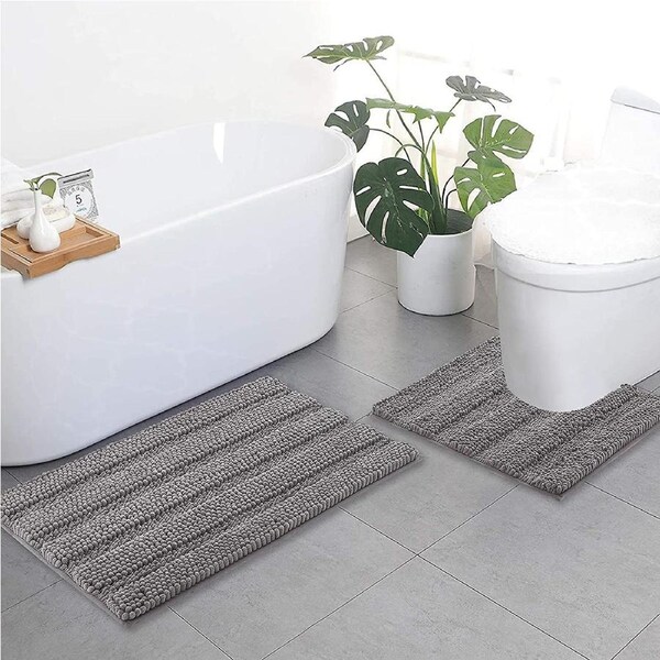Light Grey bathroom rugs, contour rug sets (50x80cm&50x50cm-U Shaped)