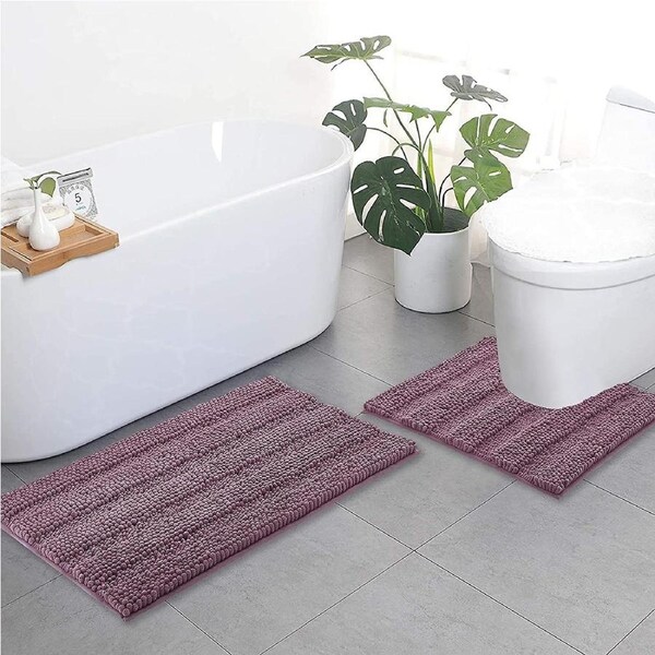 Mauve bathroom rugs, contour rug sets (50x80cm&50x50cm-U Shaped)