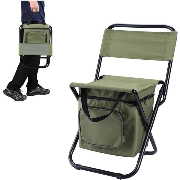 Portable Foldable Camping Chair with Cooler Bag, Lightweight Backrest Stool Compact Folding Chair Seat, Outdoor Backrest Stool with Folding Backpack for Camping Hunting Fishing Hiking