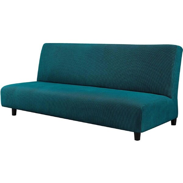 Stretch Armless Sofa Slipcover Futon Cover with Elastic Bottom, Dark Teal