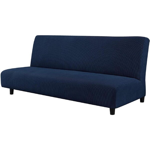 Stretch Armless Sofa Slipcover Futon Cover with Elastic Bottom, Navy