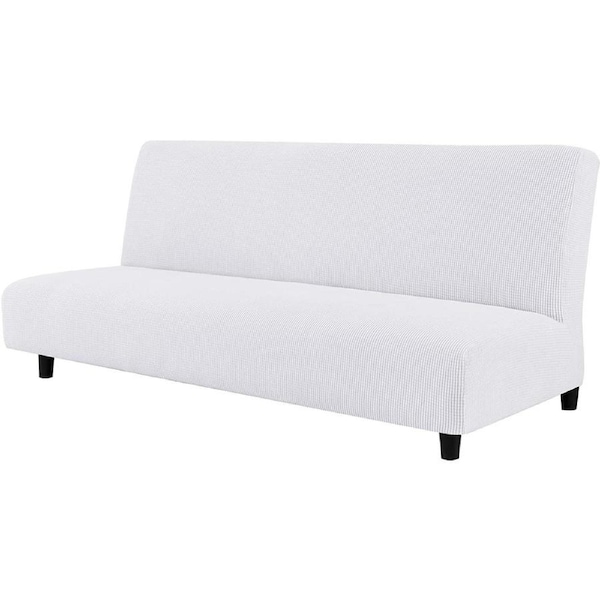 Stretch Armless Sofa Slipcover Futon Cover with Elastic Bottom, White
