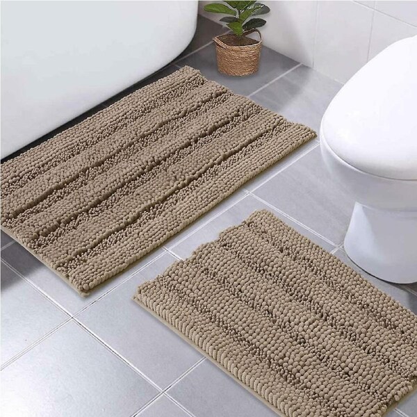 Taupe bath mats shower rugs slip-resistant set of 2, 50x80cm&43x61cm