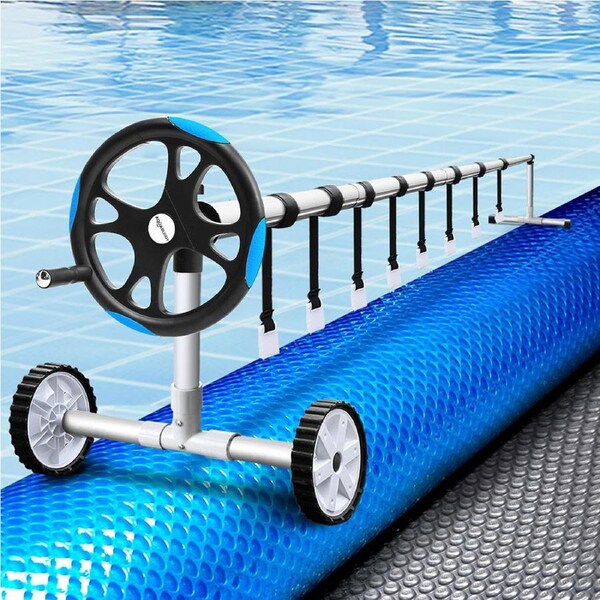 Aqua Buddy Pool Cover 8x4.2m 400 Micron Silver Swimming Pool Solar Blanket 5.5m Blue Roller