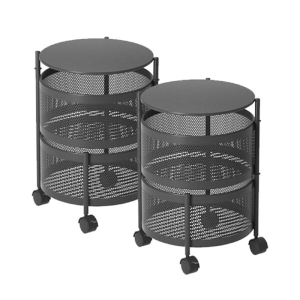 SOGA 2X 2 Tier Steel Round Rotating Kitchen Cart Multi-Functional Shelves Storage Organizer with Wheels