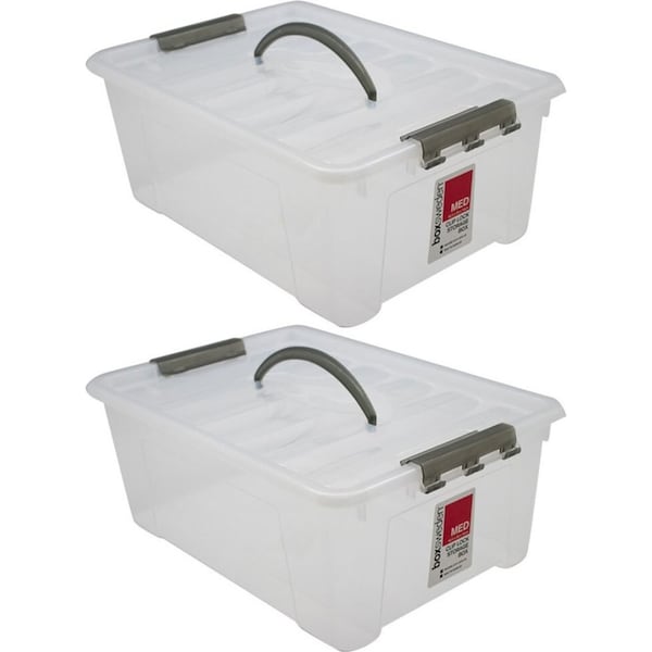 2x Boxsweden 12L/40.5cm Carry Storage Box Organiser Container w/ Handle Clear
