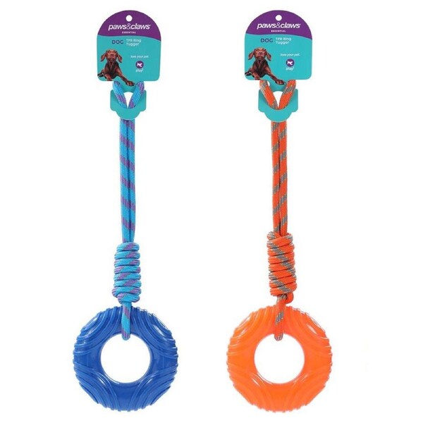2x Paws & Claws Dog/Pet 45cm Rubber Donut Tugger TPR Ring Interactive Toy Asst