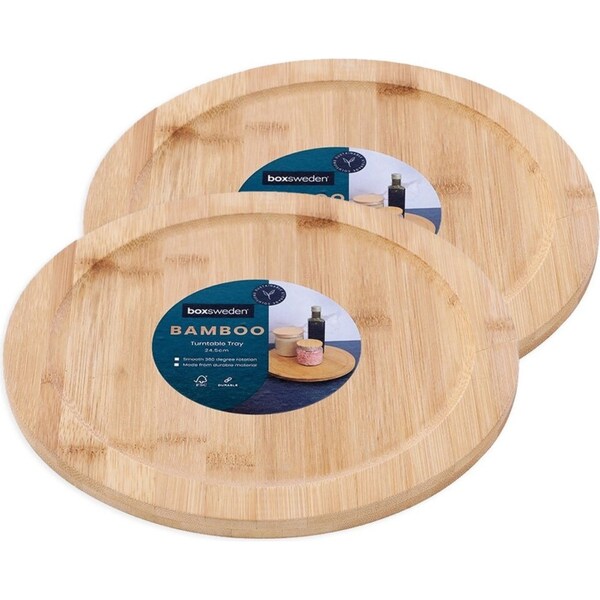 2x Boxsweden 24.5cm Bamboo Turntable Tray Rotating Organiser Storage/Holder