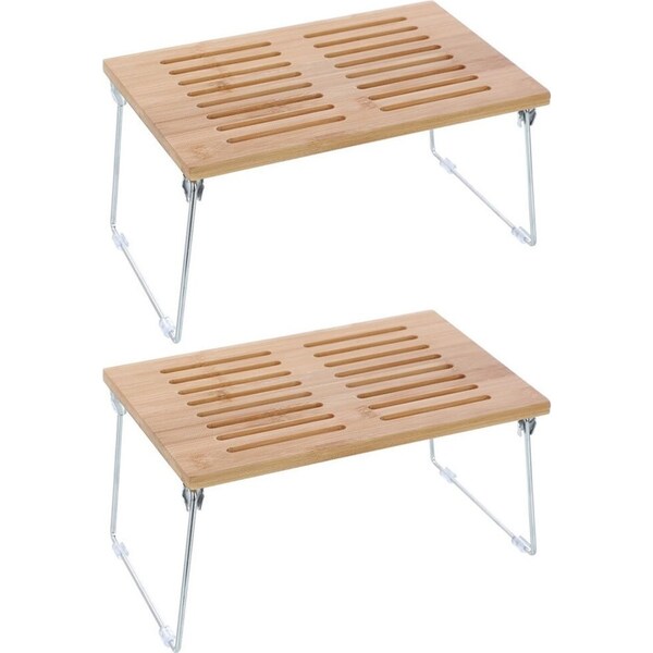 2x Boxsweden 31cm Collapsible Bamboo Storage Rack Home/Pantry Organiser Stand