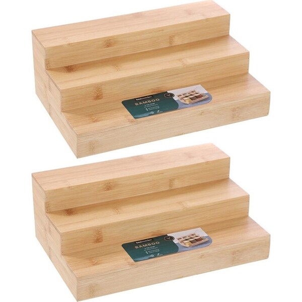 2x Boxsweden 30.5cm Bamboo 3-Tier Shelf Rack Spice Organiser Holder Home Storage