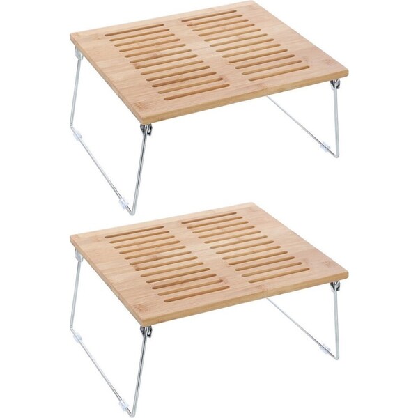 2x Boxsweden 32cm Collapsible Bamboo Storage Rack Home/Kitchen Organiser Stand